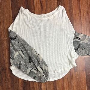 White and Gray Floral Sleeve Women's Top